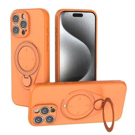Magnetic Shockproof Case with 360-Degree Rotating Ring Stand for iPhone 16 Pro Max – Slim Protective Phone Cover with Airbag Corners and Wireless Charging Support for Home, Office, Travel and Daily Use (Orange)