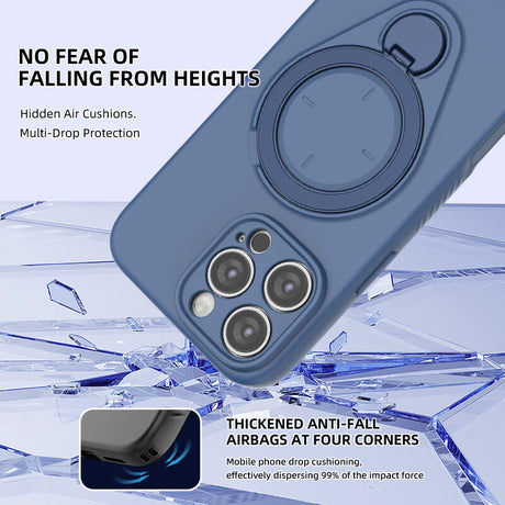 Magnetic Shockproof Case with 360-Degree Rotating Ring Stand for iPhone 16 Pro Max – Slim Protective Phone Cover with Airbag Corners and Wireless Charging Support for Home, Office, Travel and Daily Use (Blue)
