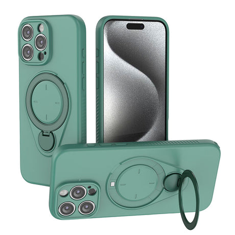 Magnetic Shockproof Case with 360-Degree Rotating Ring Stand for iPhone 16 Pro – Slim Protective Phone Cover with Airbag Corners and Wireless Charging Support for Home, Office, Travel and Daily Use (Green)