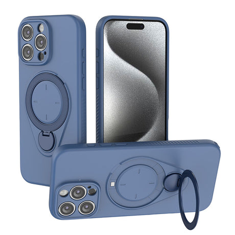 Magnetic Shockproof Case with 360-Degree Rotating Ring Stand for iPhone 16 Pro – Slim Protective Phone Cover with Airbag Corners and Wireless Charging Support for Home, Office, Travel and Daily Use (Blue)