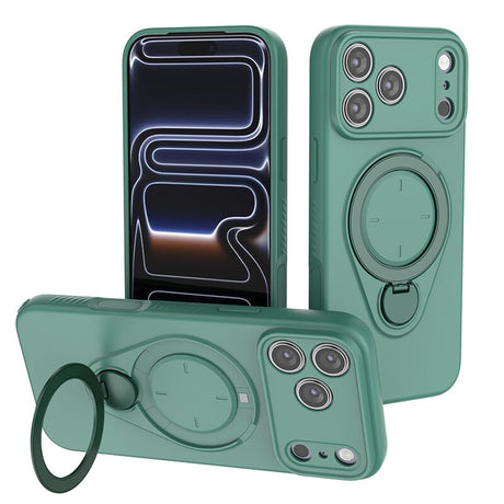 Magnetic Shockproof Phone Case with 360-Degree Rotating Ring Stand and Wireless Charging Support for iPhone 17 Pro – Slim Protective Cover Designed for Home Use, Office Work, Travel, Commuting and Everyday On-the-Go Lifestyle (Green)