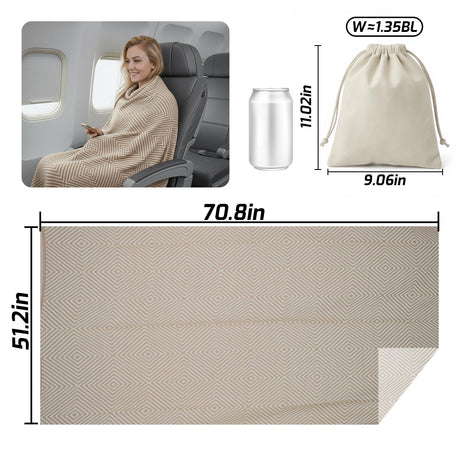 Premium Travel Blanket – Ultra-Soft Knit Wrap for Airplane, Car, Office Naps, and Gifts – Lightweight, Breathable, and Stylish with Storage Bag (Khaki)