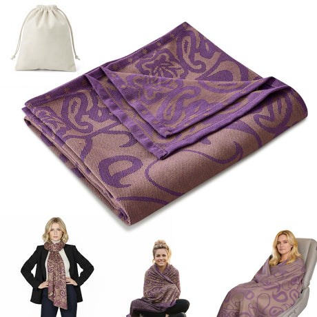 Premium Travel Blanket – Ultra-Soft Knit Wrap for Airplane, Car, Office Naps, and Gifts – Lightweight, Breathable, and Stylish with Storage Bag (Purple)