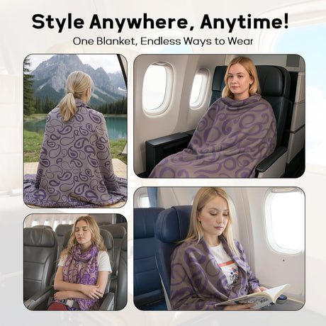 Premium Travel Blanket – Ultra-Soft Knit Wrap for Airplane, Car, Office Naps, and Gifts – Lightweight, Breathable, and Stylish with Storage Bag (Purple)