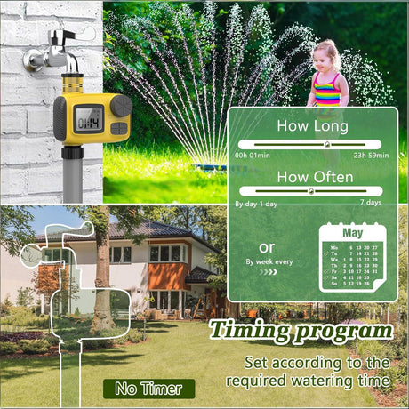 Smart Outdoor Watering Timer with Rain Delay & Manual Mode – Automatic Garden Irrigation Controller for Lawn, Patio, Pool and Vegetable Garden (Yellow)