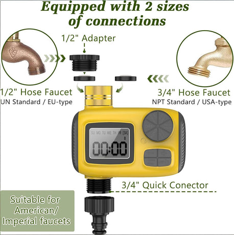 Smart Outdoor Watering Timer with Rain Delay & Manual Mode – Automatic Garden Irrigation Controller for Lawn, Patio, Pool and Vegetable Garden (Yellow)