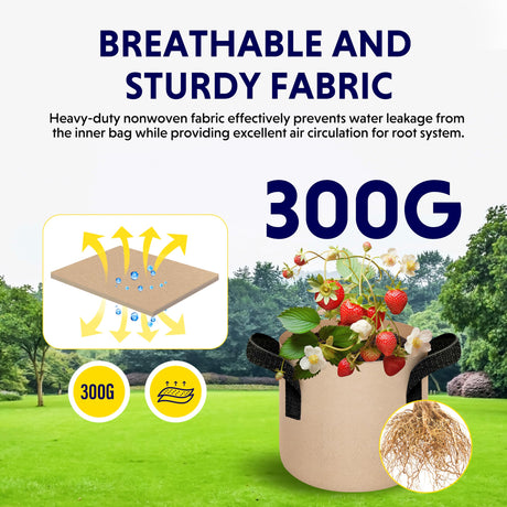 10-Pack 1-Gallon Fabric Grow Bags – Heavy-Duty Breathable Non-Woven Plant Pots with Handles for Vegetables, Herbs, Flowers (Camel)