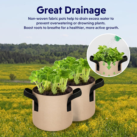 10-Pack 1-Gallon Fabric Grow Bags – Heavy-Duty Breathable Non-Woven Plant Pots with Handles for Vegetables, Herbs, Flowers (Camel)