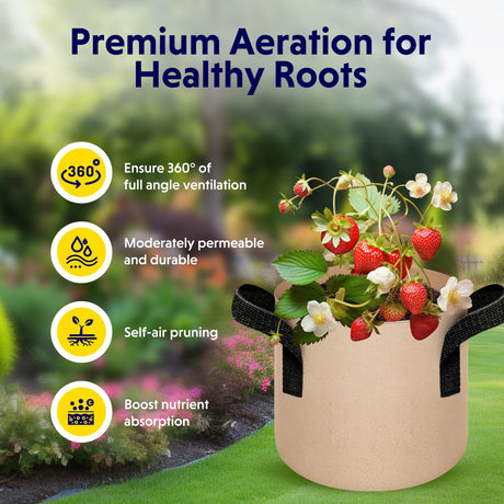 5-Pack 7-Gallon Fabric Grow Bags – Heavy-Duty Breathable Non-Woven Plant Pots with Handles for Vegetables, Herbs, Flowers (Camel)