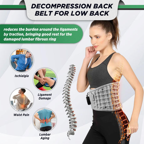 Inflatable Heating Massage Waist Belt with 3-Level Heat & Vibration – Cordless Back Support for Men and Women (Gray)