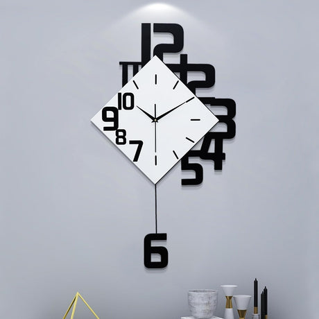 Modern Diamond Wall Clock – Creative 3D Design Silent Quartz Wall Clock for Living Room, Bedroom, Office, Home Decor, Battery Operated (Black-White)