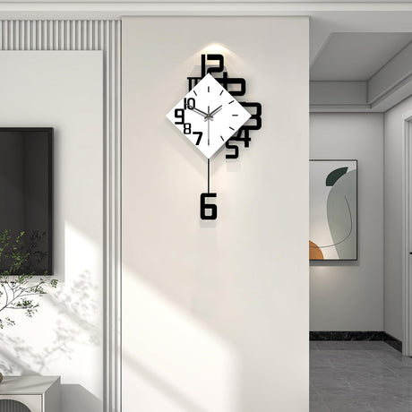 Modern Diamond Wall Clock – Creative 3D Design Silent Quartz Wall Clock for Living Room, Bedroom, Office, Home Decor, Battery Operated (Black-White)