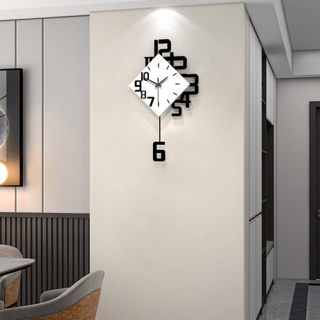 Modern Diamond Wall Clock – Creative 3D Design Silent Quartz Wall Clock for Living Room, Bedroom, Office, Home Decor, Battery Operated (Black-White)
