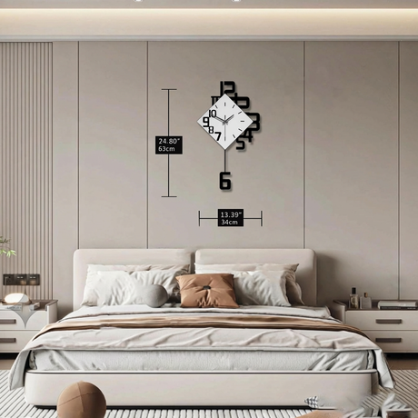 Modern Diamond Wall Clock – Creative 3D Design Silent Quartz Wall Clock for Living Room, Bedroom, Office, Home Decor, Battery Operated (Black-White)