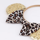 2-Pack Minnie-Style Sequin Ear Headbands for Women & Girls – Sparkly Mouse Ears with Fabric Bows (Polka Dot Red & Leopard Print), Stretchy Comfort Fit, Perfect for Theme Parks, Parties, Cosplay, Photoshoots, and Daily Fun (Black & Beige)