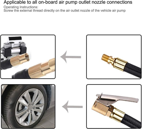 2PCS Tire Inflator Extension Hose with Quick Connect Chuck, Universal Air Pump Adapter for Car, Motorcycle, Bicycle, Heavy-Duty Nylon & Copper (Black)