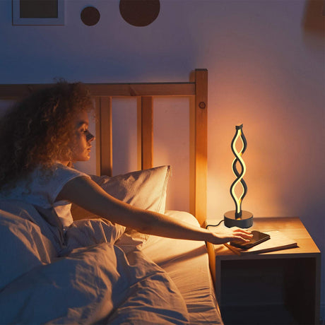 Twisted Spiral LED Table Lamp – Modern Touch-Control Desk Light for Bedroom, Living Room & Café Decor (Black)