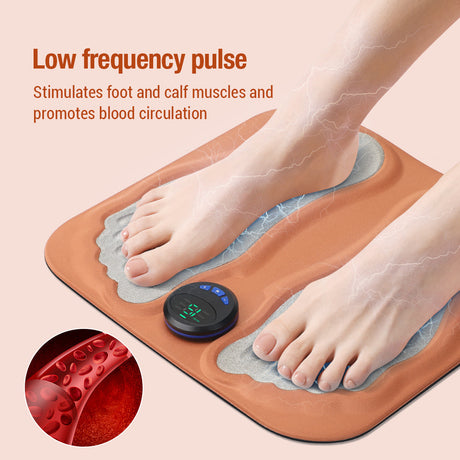 Smart Foot Massage Mat with 6 Modes & 15 Intensity Levels – Rechargeable Pulse Therapy Pad for Relaxation at Home, Office, or Travel (Orange)