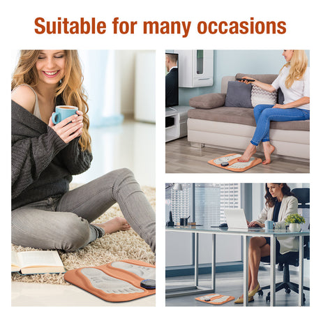 Smart Foot Massage Mat with 6 Modes & 15 Intensity Levels – Rechargeable Pulse Therapy Pad for Relaxation at Home, Office, or Travel (Orange)