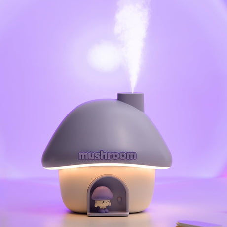 Portable Mushroom Humidifier with 7 Color Sunset Light, USB Rechargeable Mini Air Moisturizer for Desk, Bedroom, Travel, Baby Room – Silent & Cute Design Use(Purple)