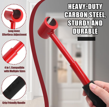4-in-1 Door Hinge Adjustment Tool – Heavy-Duty Carbon Steel Wrench with Interchangeable Heads for 14mm/0.55
