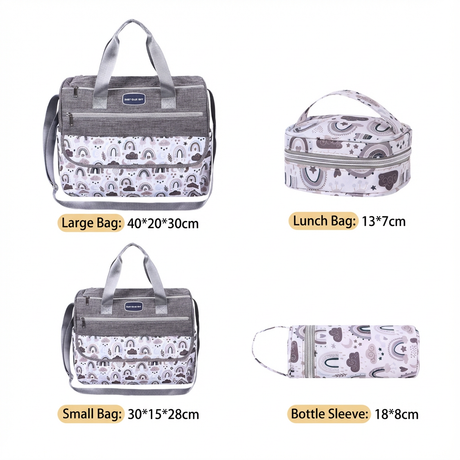 Newborn Diaper Bag Set with Changing Pad – 4-Piece Baby Organizer, Large Capacity Mom Backpack, Insulated Bottle Sleeve & Lunch Bag, Travel Diaper Bag for Moms (Grey)