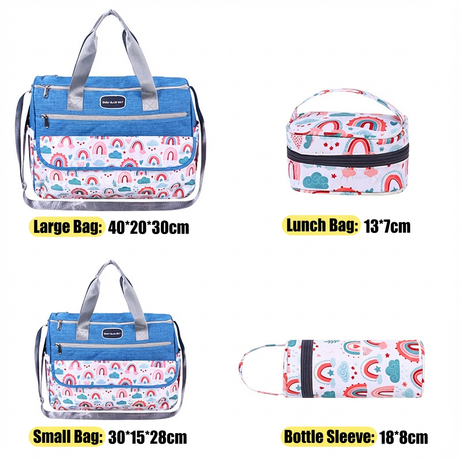 Newborn Diaper Bag Set with Changing Pad – 4-Piece Baby Organizer, Large Capacity Mom Backpack, Insulated Bottle Sleeve & Lunch Bag, Travel Diaper Bag for Moms (Blue)