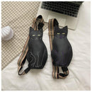 Cute 3D Cat Shape Crossbody Bag – Unisex PU Leather Shoulder Sling Backpack for Women & Men, Fashionable Mini Chest Bag, Trendy Accessory (Black-Grey)