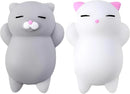 2 PCS Mini Cat Squishy Toy for Office & Classroom – Soft Silicone Stress Reliever to Calm Anxiety (Grey & White)