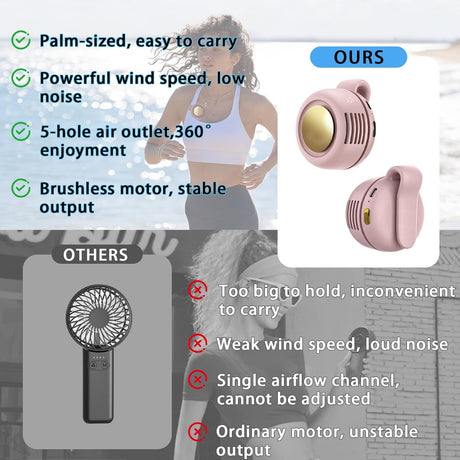 Mini Clip-On Bladeless Fan, USB Rechargeable 3-Speed Portable Personal Fan with 360° Rotation, Ultra-Quiet 25dB Waist Hanging Fan for Outdoor Travel Gym (Pink)