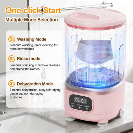 Portable Mini Washing Machine with Spin Dry & UV Sterilization – 3L Capacity, Wash, Rinse, Dehydrate, and Disinfect in One, Ideal for Underwear, Socks, Baby Clothes (Pink)