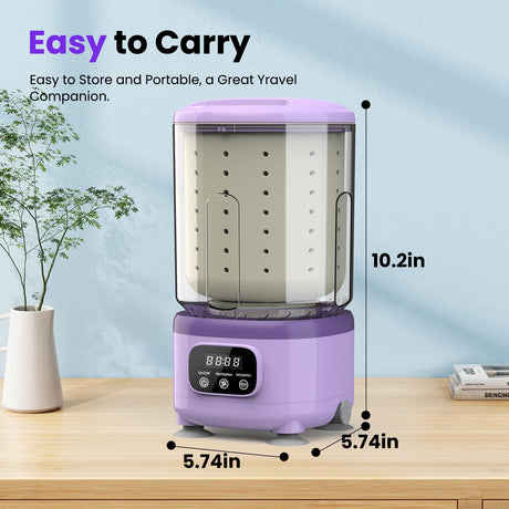 Portable Mini Washing Machine with Spin Dry & UV Sterilization – 3L Capacity, Wash, Rinse, Dehydrate, and Disinfect in One, Ideal for Underwear, Socks, Baby Clothes (Purple)
