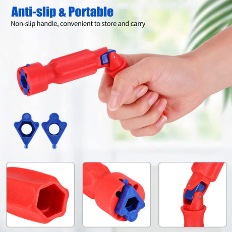 Universal Toilet Seat Installation Wrench – 10/13/17mm Adjustable Bathroom Repair Tool with Rotating Joint, Non-Slip Handle, Compact Design (Red)