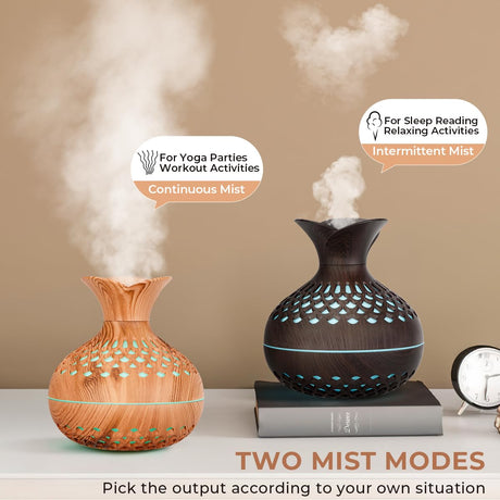 Portable USB Humidifier with 7-Color LED Night Light – Wood Grain Flower Design, Quiet Cool Mist Diffuser for Home, Office & Car (DarkWood)