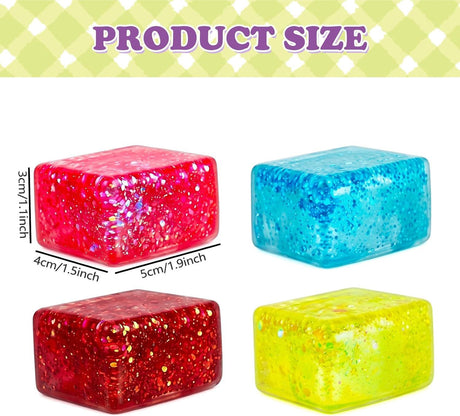 4 PCS Glitter Ice Cube Squishy Toy for Office & Classroom – Slow Rising Stress Reliever to Calm Anxiety (Multicolor)