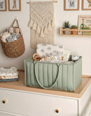 Large Baby Diaper Caddy Organizer – Stylish Storage Basket for Nursery, Changing Table & Travel – Portable Urn for Diapers, Wipes, Toys & Essentials (Green)