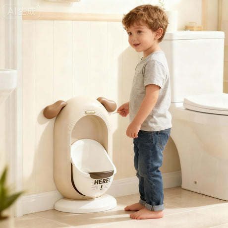 Wall-Mounted Kids Urinal for Boys – Adjustable Height Training Potty with Cute Cartoon Design, Anti-Splash, Easy to Clean, Portable Toilet for Home, Nursery, Travel (Beige)