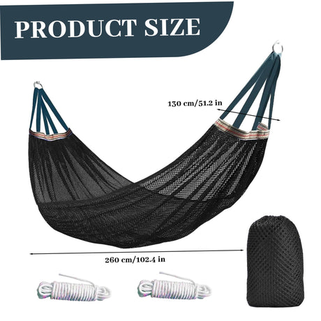Outdoor Nylon Hammock with Tree Straps – Portable Mesh Hanging Bed for Camping, Beach, Garden, Lightweight & Durable Swing Chair (Black)