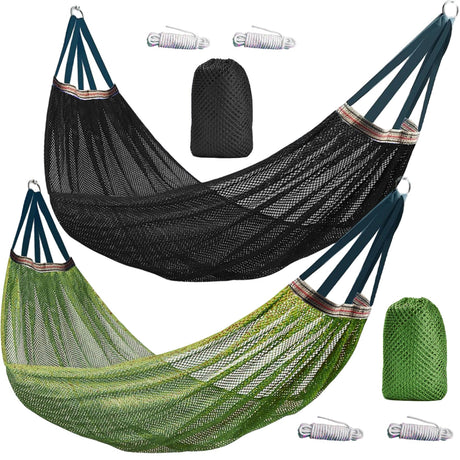 Outdoor Nylon Hammock with Tree Straps – Portable Mesh Hanging Bed for Camping, Beach, Garden, Lightweight & Durable Swing Chair (Black)