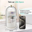 360° Rotating Makeup Brush Holder with Dustproof Cover, 3-Slot Vanity Organizer for Cosmetics & Toiletries, Birdcage Design for Bathroom & Desk (White)