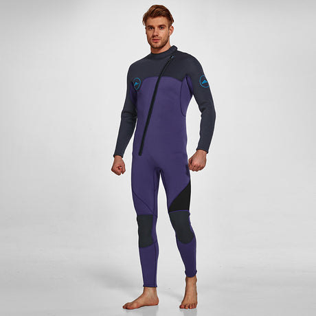 Men's 3mm Full Wetsuit for Surfing Diving & Cold Water Swimming – Front-Zip Neoprene Suit with UV Protection and Flexible Fit(Purple,L)  | Other Colors Available in Store