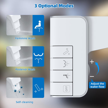 Non-Electric Mechanical Bidet Attachment – Ultra-Slim Dual Nozzle Design with Feminine & Posterior Wash, Adjustable Water Pressure, Self-Cleaning Spray, Brass Inlet, Stainless Steel Hose, Tool-Free Installation for Standard Toilets (White)