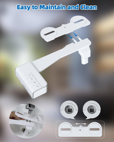 Non-Electric Mechanical Bidet Attachment – Ultra-Slim Dual Nozzle Design with Feminine & Posterior Wash, Adjustable Water Pressure, Self-Cleaning Spray, Brass Inlet, Stainless Steel Hose, Tool-Free Installation for Standard Toilets (White)