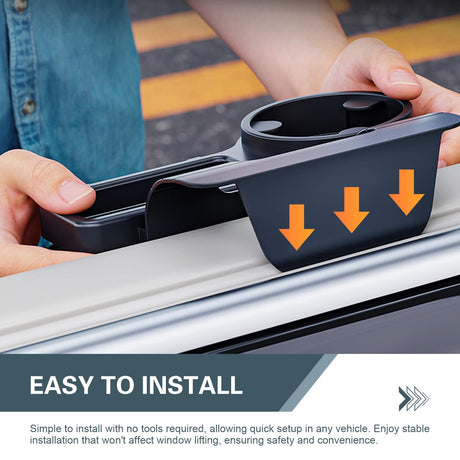 Universal Car Window Organizer with Cup Holder and Phone Tray – 4-in-1 Door Side Storage Box for Drinks, Keys, and Gadgets (Black)