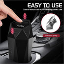 Push-Top Car Trash Can – Compact 600mL Auto-Close Garbage Bin for Cup Holder, Door Pocket & Desk, Waterproof, Leakproof, Sleek Geometric Design (Black)