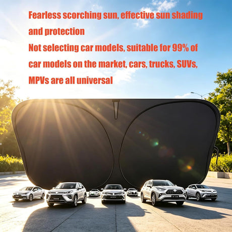 Universal Front Windshield Sun Shade for Cars SUVs Trucks, Heat Insulation UV Protection Foldable Visor 145x80cm (Silver)