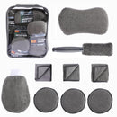 Multi-Use Car Cleaning Kit – 9-Piece Auto Detailing Set with Wash Mitt, Wheel Brush, Microfiber Cloths, Sponge, Applicator Pads, Storage Bag (Gray)