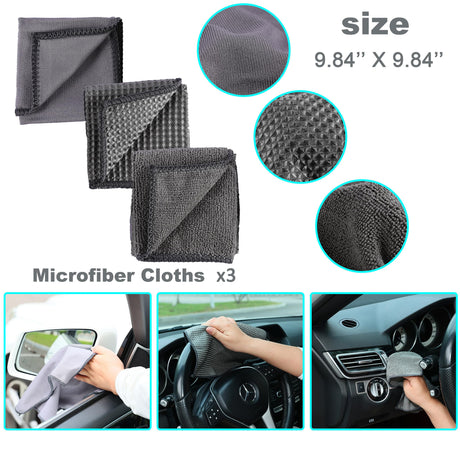 Multi-Use Car Cleaning Kit – 9-Piece Auto Detailing Set with Wash Mitt, Wheel Brush, Microfiber Cloths, Sponge, Applicator Pads, Storage Bag (Gray)