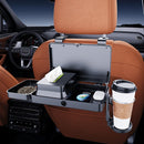 Car Backseat Tray Table – Foldable & Adjustable Multi-Functional Travel Desk with Cup Holder, Snack Tray, Tissue Box Compartment, Phone Stand, and Headrest Mount; Durable ABS Design for Kids, Adults, and Families (Black)