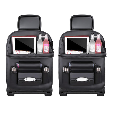 Car Back Seat Organizer with Foldable Table Tray – Universal Rear Seat Storage Bag, Multi-Pocket Holder for Tablet, Drinks & Essentials (Black)